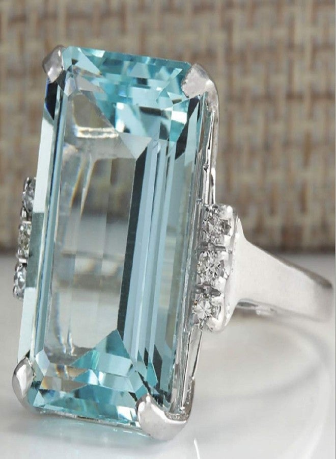 LVSHI Vintage Women 925 Silver Aquamarine Gemstone Ring CZ Cubic Zirconia Ring Wedding Jewelry Size 6-11（Size 8） - Image 2
